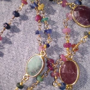 Gorgeous Sapphire Emerald Ruby Station Necklace